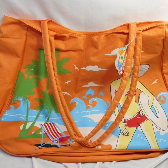 Ladies Bright Orange Canvas Tote Bag - Picture 3 of 4
